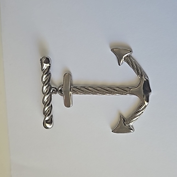 Vintage Pewter/Silver Bar Pin with Dangling Anchor Brooch Naval Nautical - Picture 5 of 5